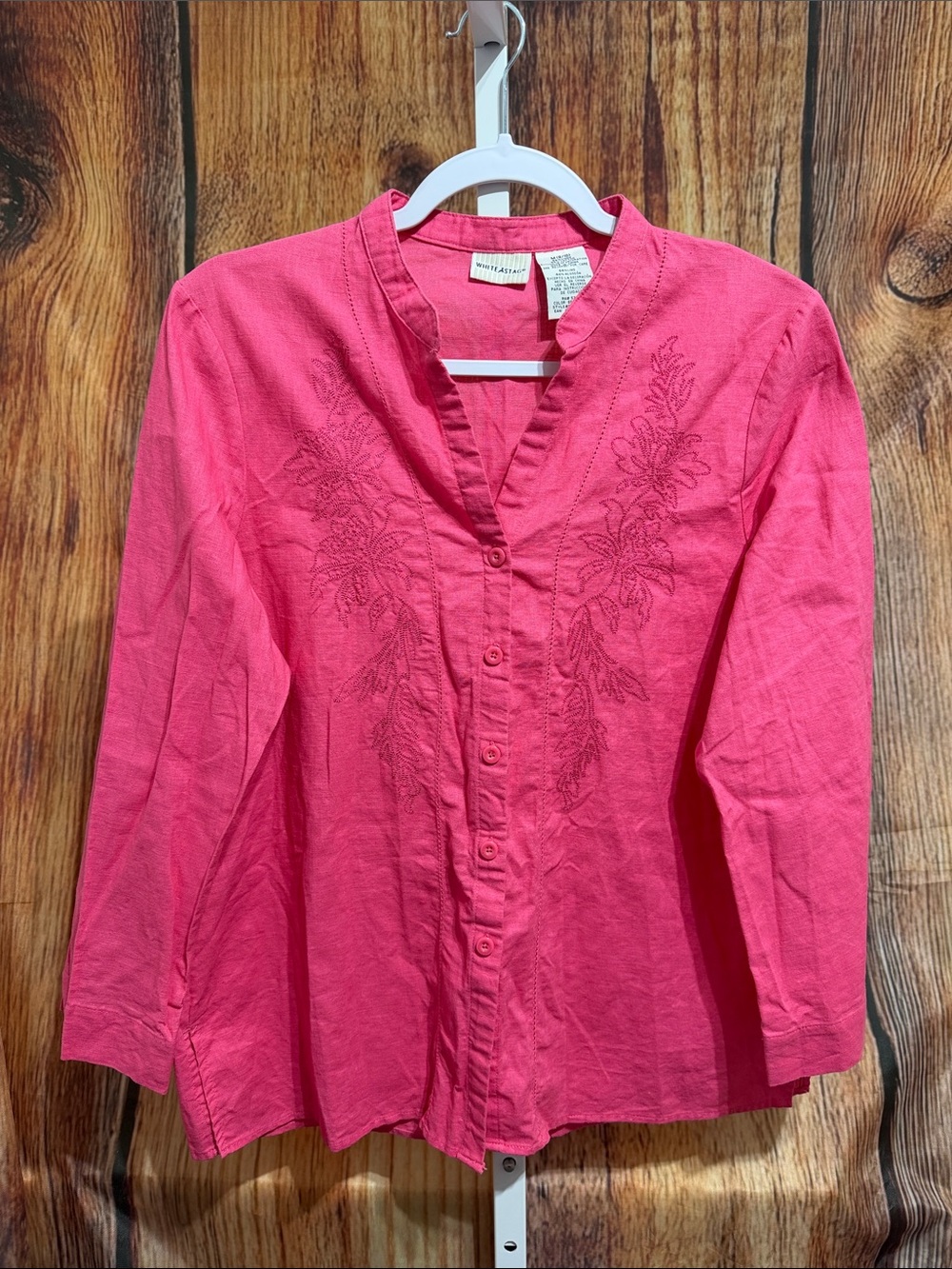 White Stag Linen Blend Embroidered Long Sleeve Button Blouse Size M (8/10)